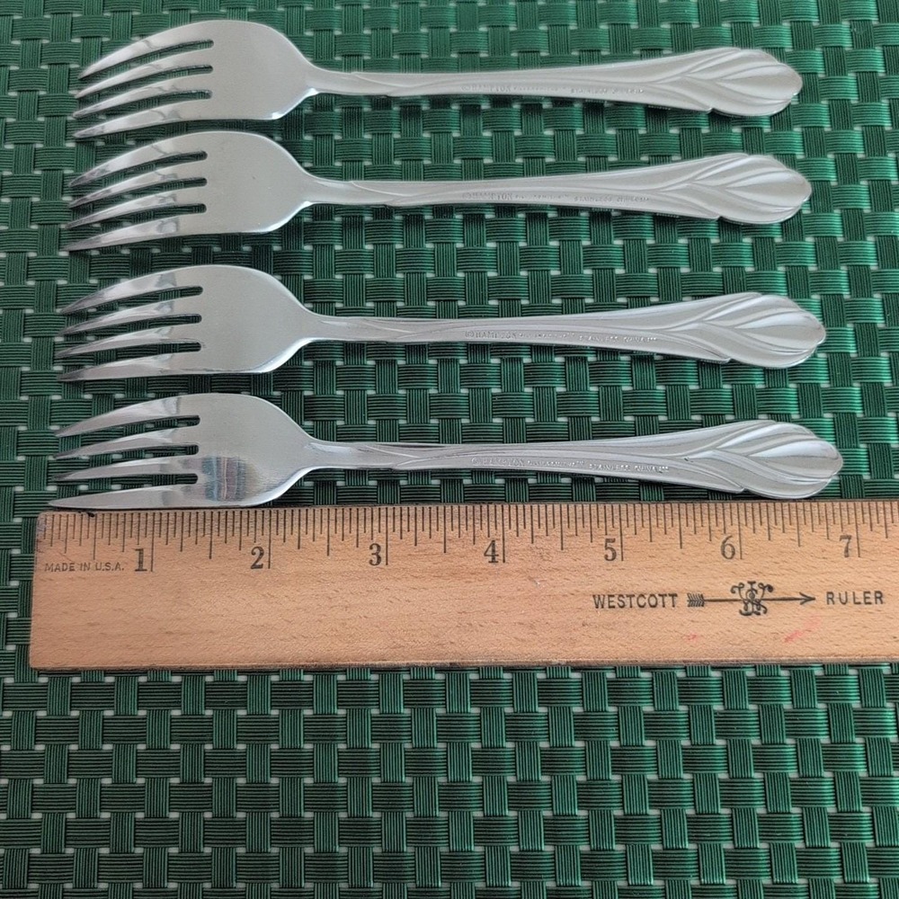 Hampton Silversmiths LILY FROSTED Salad Forks Lot Set of 4 Stainless Satin Vtg - Picture 7 of 8